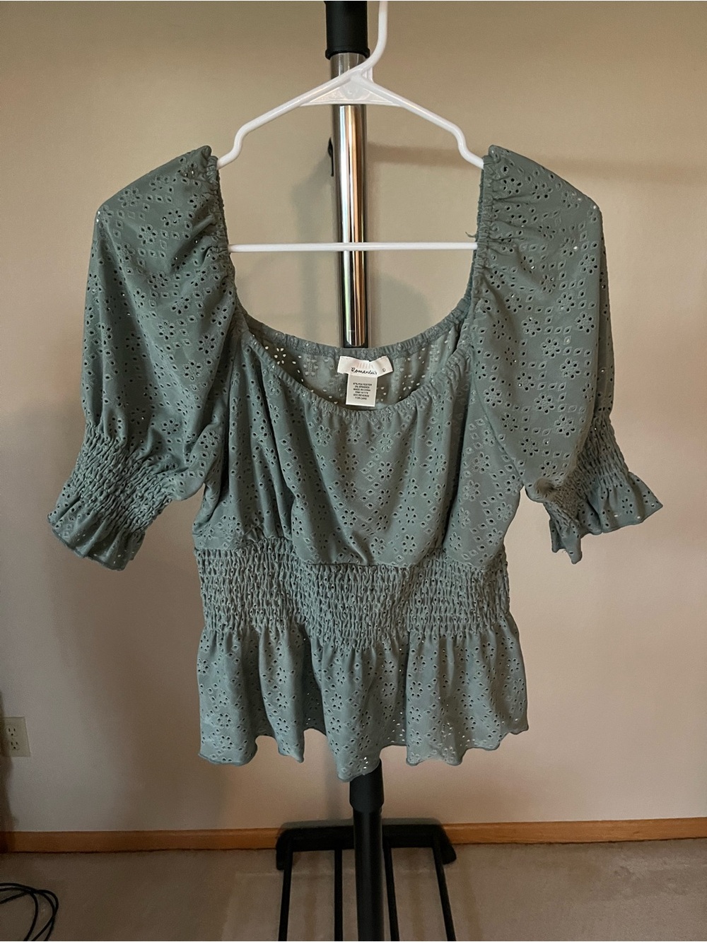 URBAN Romantics Sage Green Eyelet Smocked Peasant Blouse